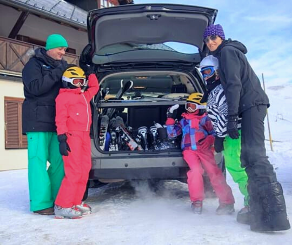 Family ski holiday drive to the Alps